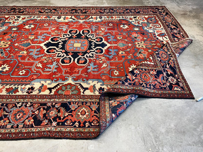 Collector Item - 9'x11'6" Hand-Knotted 100% Wool Pile Serapie Carpet - Area Rug