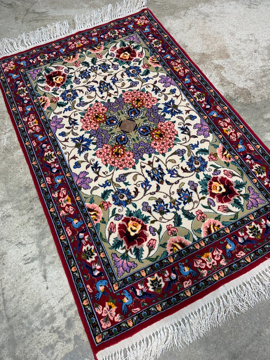 2'3"x3'6" Extra-Fine Hand-Knotted Wool & Silk Isfahane Rug