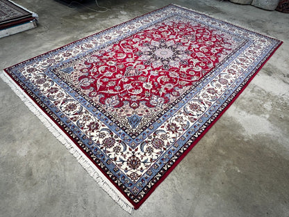 6'7"x9'10" Fine Hand-Knotted Wool & Silk Blend Isfahane Area Rug - Signed