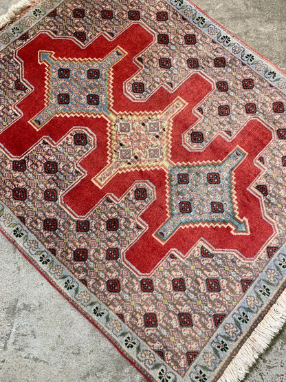 2'6"x3'2" Vintage Hand-Knotted Wool Oriental Rug - Area Carpet