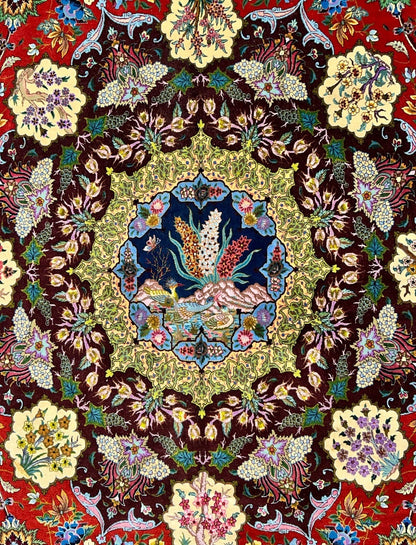 Collector Item - 10'9"x14'8" Hand-Knotted Wool & Silk Tabrize Area Rug