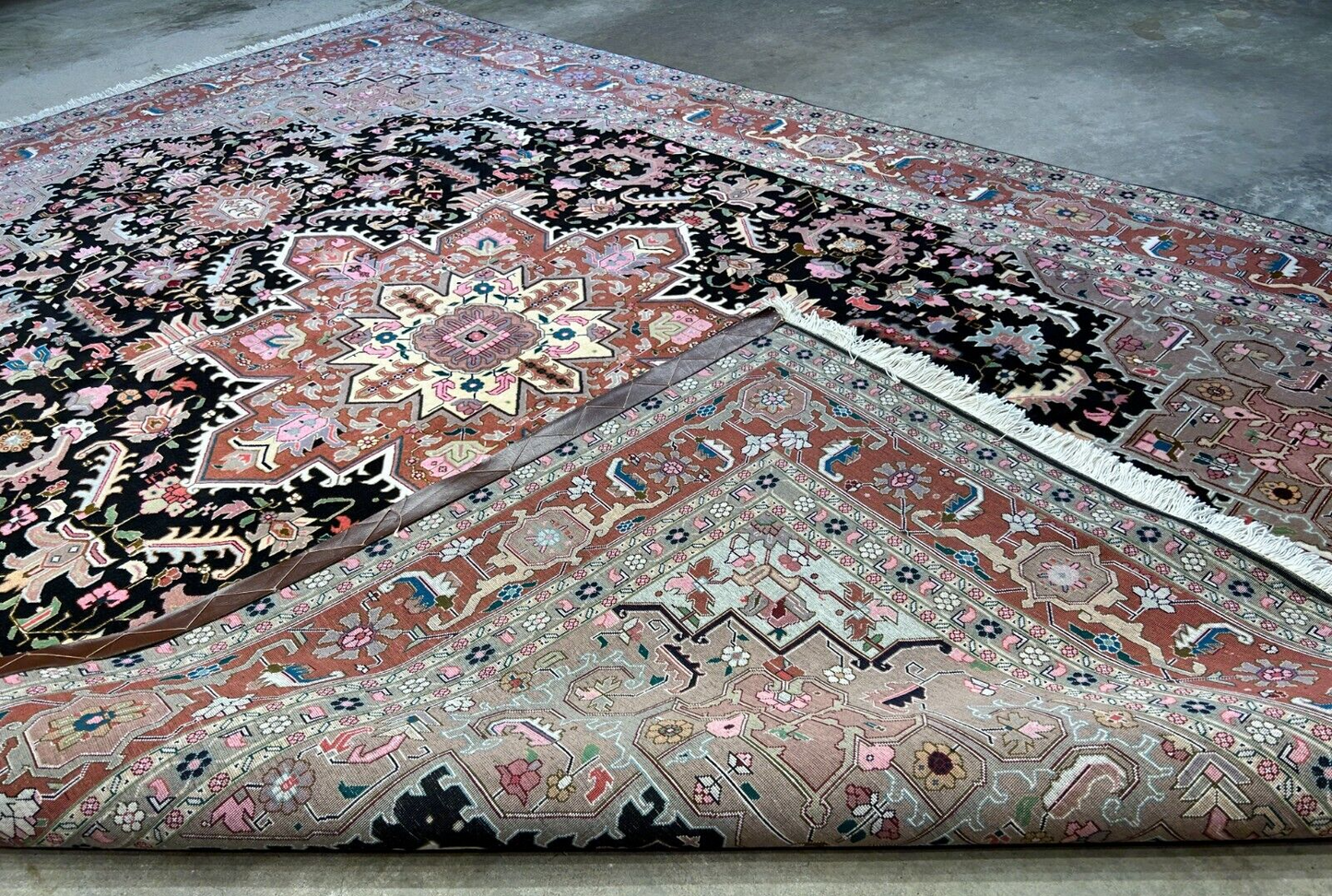 6'6"x9'6" Fine Hand-Knotted Wool & Silk Blend Tabrize Herize Carpet - Area Rug