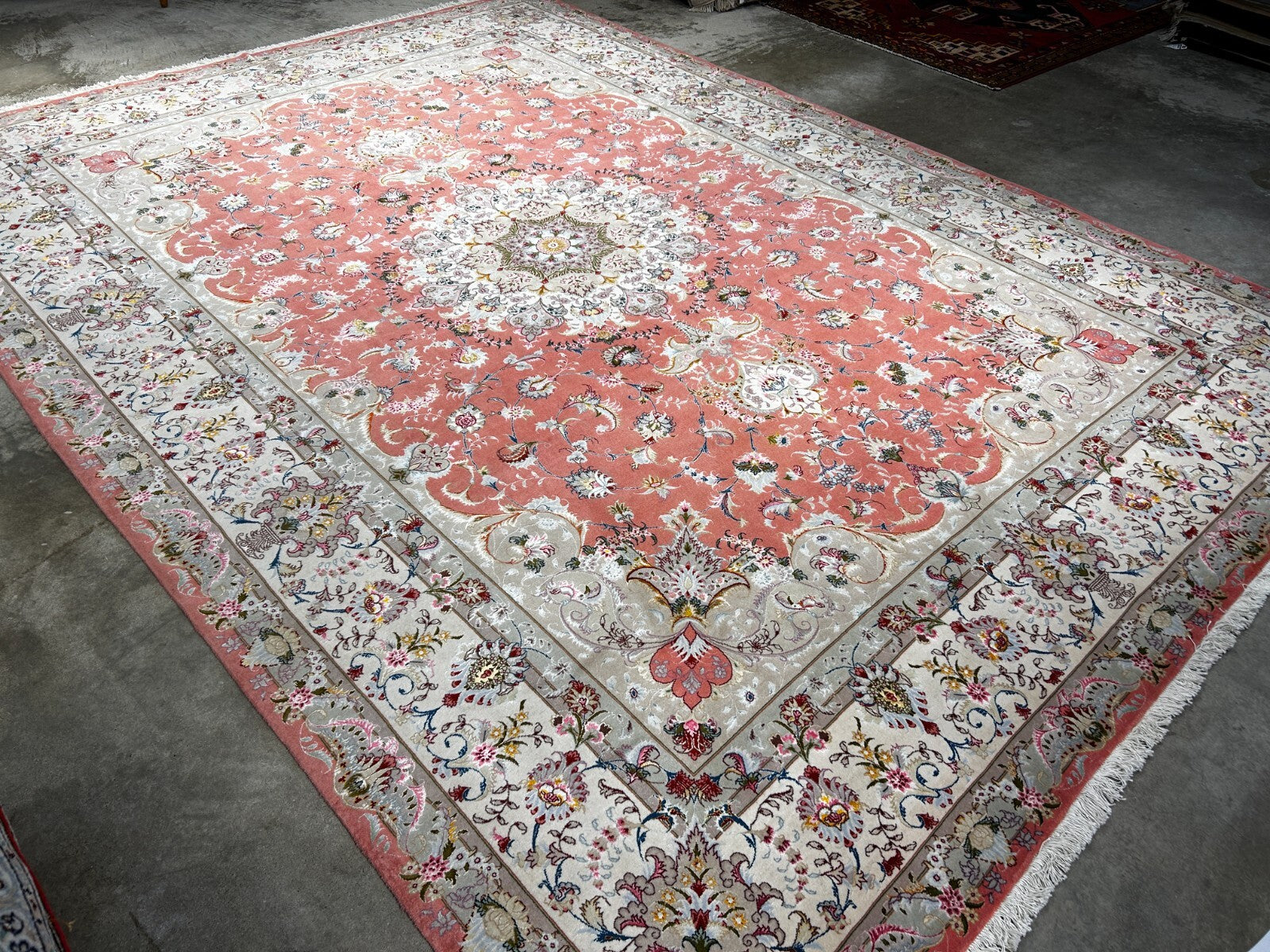 8'4"x12'3" Very Fine Hand-Knotted Wool & Silk Tabrize Rug