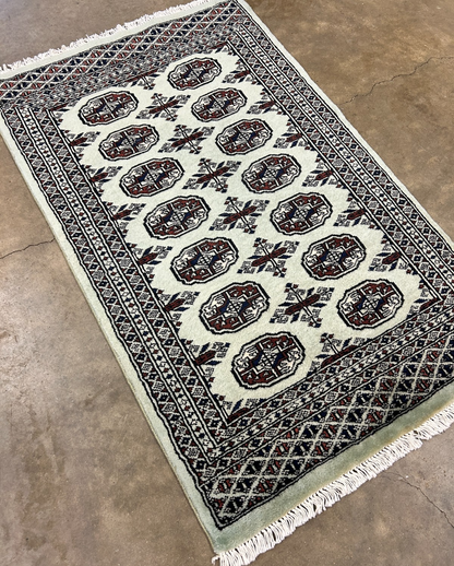 2'7"x4'2" Hand-Knotted 100% Wool Pile Bokhara Rug