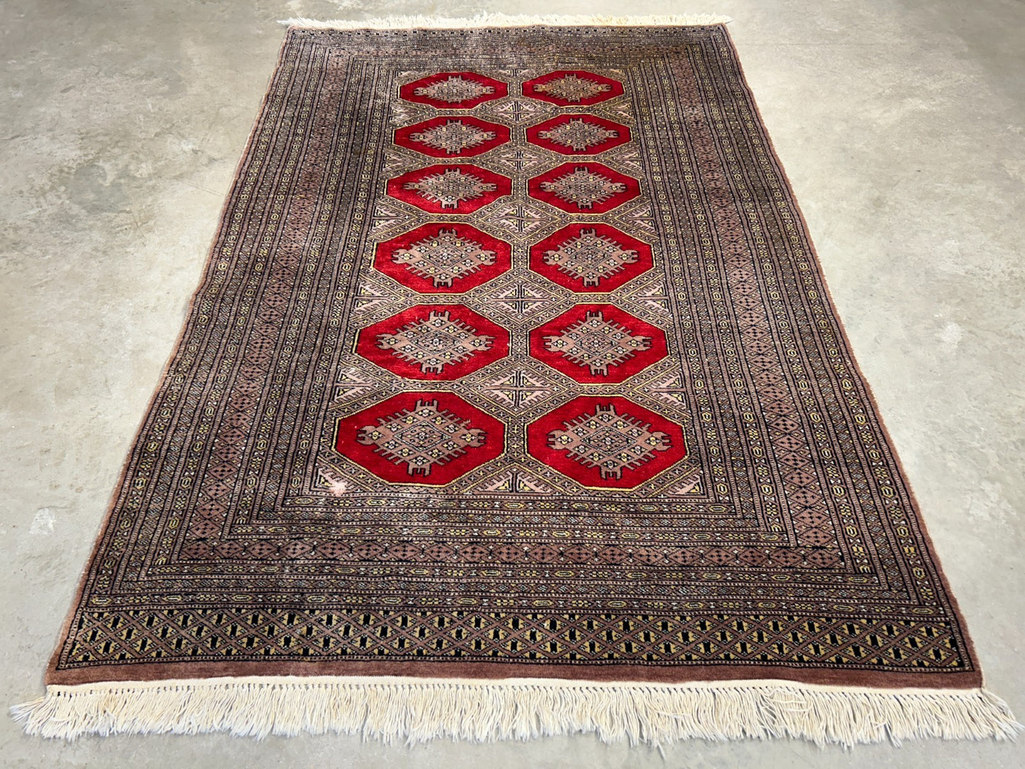 4'2"x6'4" Hand-Knotted 100% Wool Pile Bokhara Area Rug - Carpet