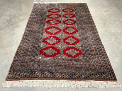 4'2"x6'4" Hand-Knotted 100% Wool Pile Bokhara Area Rug - Carpet