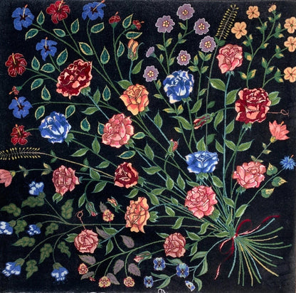 3'3"x3'4" Fine Hand-Knotted 100% Wool Pile Pictorial Tabrize Rug