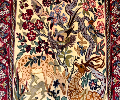 2'4"x3'7" Fine Hand-Knotted Wool & Silk Isfahane Pictorial Rug - Area Carpet