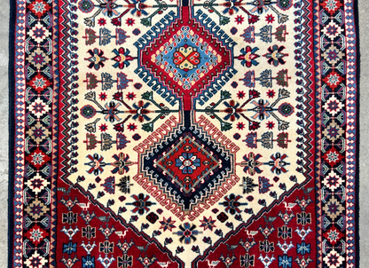 3'5"x5' Hand-Knotted 100% Wool Pile Yalamehe Rug