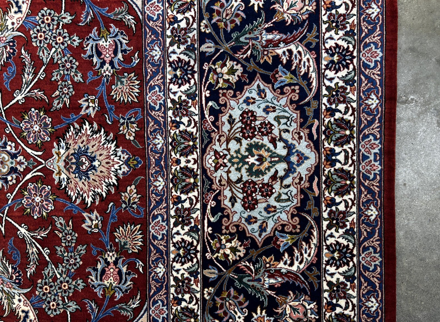 8'1"x11'9" Very Fine Hand-Knotted Wool & Silk Isfahane Area Rug - Signed