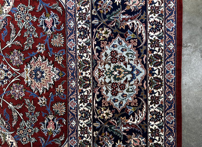 8'1"x11'9" Very Fine Hand-Knotted Wool & Silk Isfahane Area Rug - Signed
