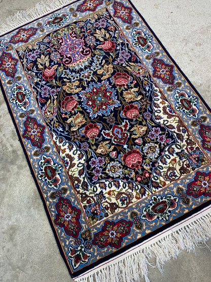 2'3"x3'6" Hand-Knotted Silk & Wool Esfahane Carpet - Area Rug