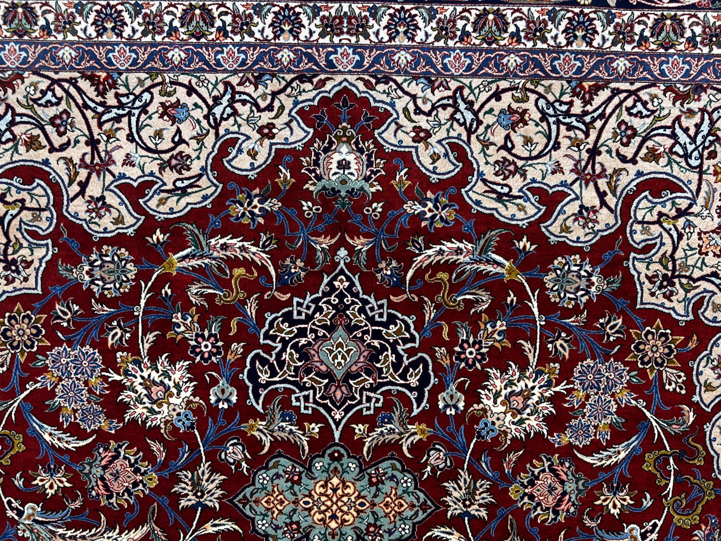 8'1"x11'9" Very Fine Hand-Knotted Wool & Silk Isfahane Area Rug - Signed