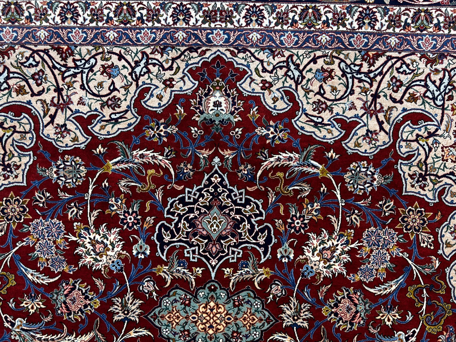 8'1"x11'9" Very Fine Hand-Knotted Wool & Silk Isfahane Area Rug - Signed