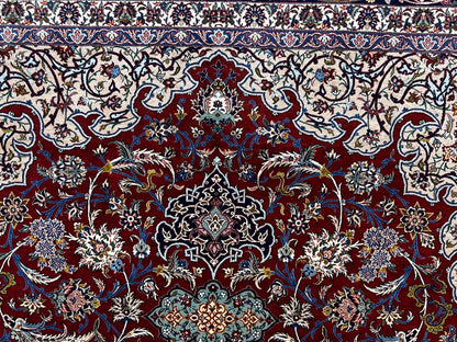 8'1"x11'9" Very Fine Hand-Knotted Wool & Silk Isfahane Area Rug - Signed