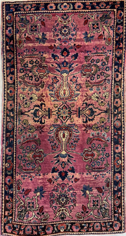 2'7"x4'10" Antique Hand-Knotted 100% Wool Pile Sarouke Area Rug - Carpet