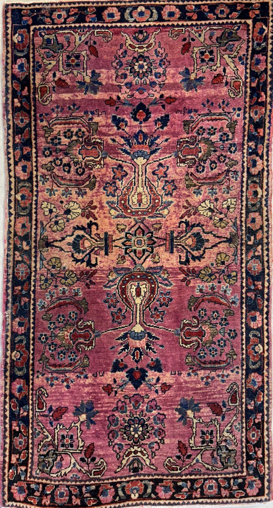 2'7"x4'10" Antique Hand-Knotted 100% Wool Pile Sarouke Area Rug - Carpet