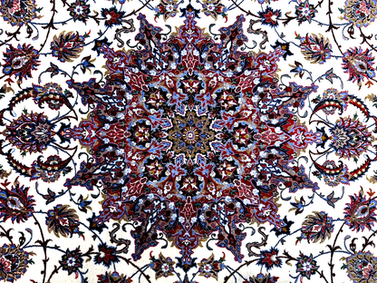  8'6"x12'1'' Very Fine Silk & Wool Isfahane Area Rug - Area Carpet