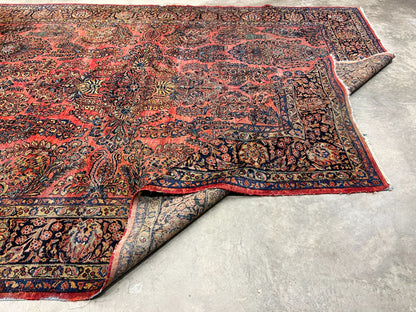 8'11"x11'8" Antique Fine Lamb Wool Sarouke Rug Hand-knotted Carpet