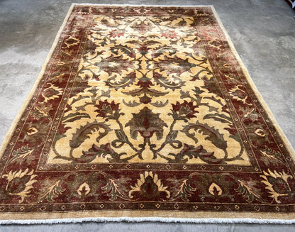 6'6"x9'6'' Hand-Knotted Indian Wool Pile Handmade Area Rug - Carpet