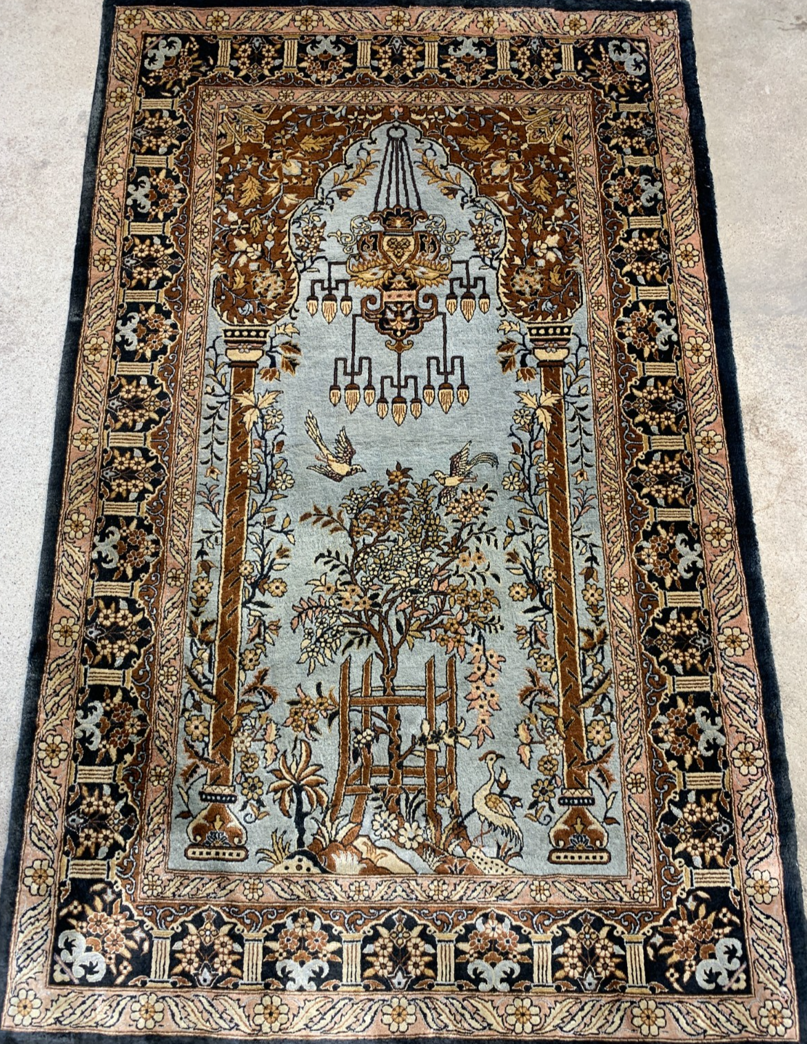 2'7"x4'1" Very Fine Hand-Knotted 100% Silk Prayer Rug