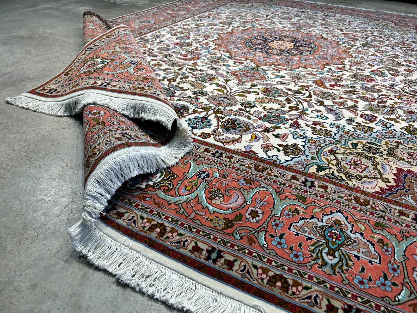 7'0"x10'8" Fine Hand-Knotted Wool & Silk Blend Tabrize Carpet - Area Rug