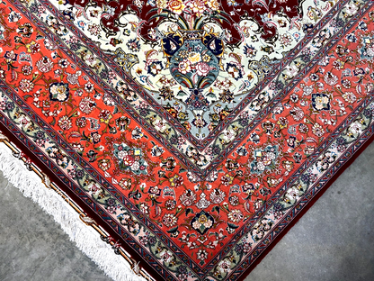 8'x11'7" Extra-Fine 70 Line Silk Foundation Hand-Knotted Wool & Silk Tabrize Rug