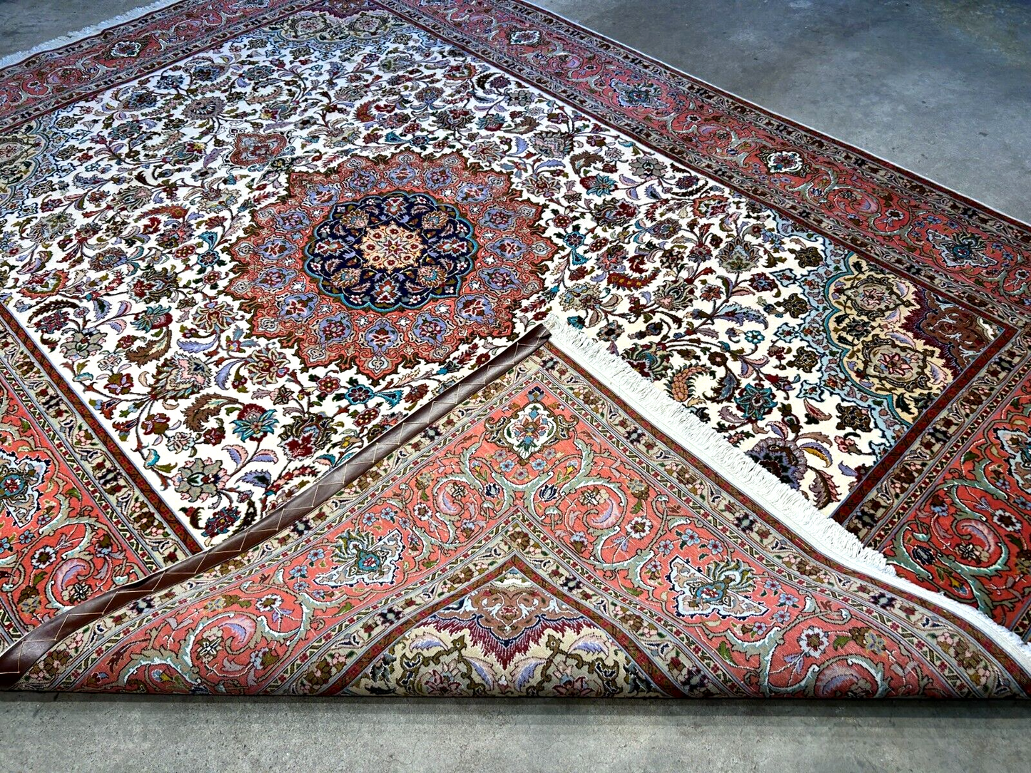 7'0"x10'8" Fine Hand-Knotted Wool & Silk Blend Tabrize Carpet - Area Rug