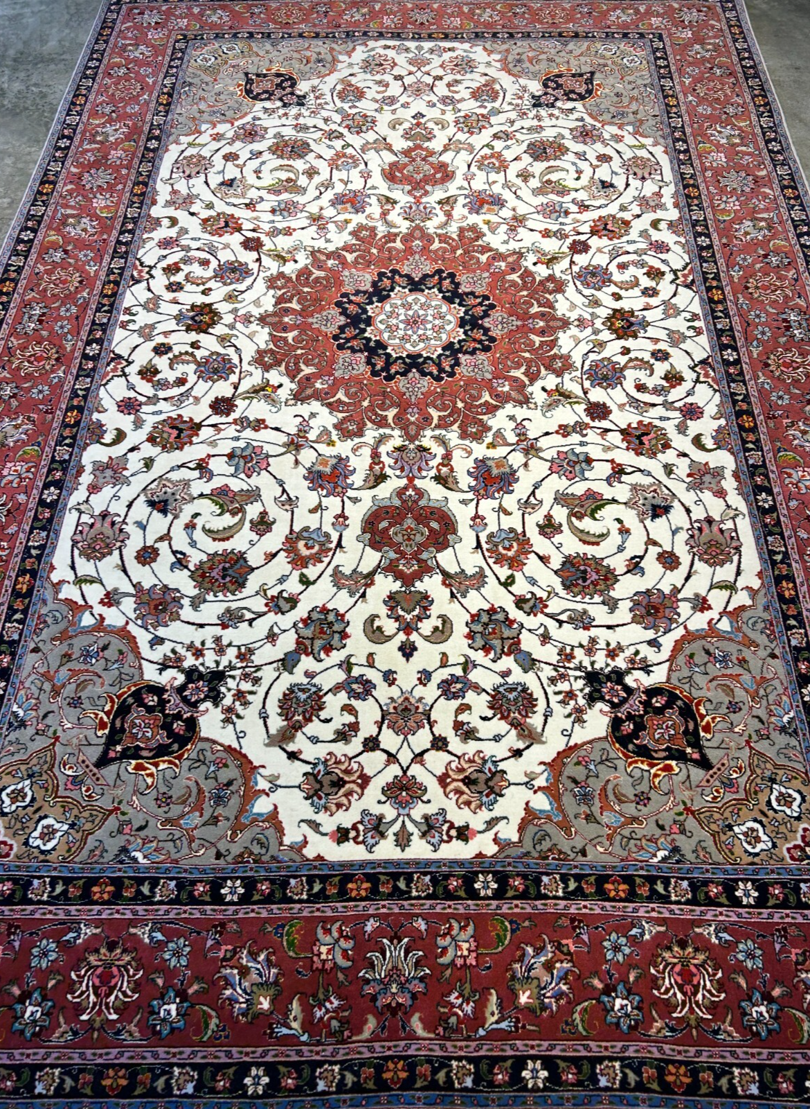 6'2"x9'3" Fine Hand-Knotted Wool & Silk Blend Tabrize Carpet - Area Rug