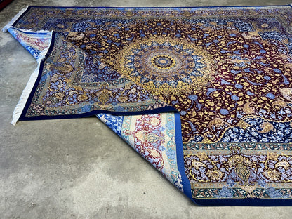 9'7"x12'10" Exquisite Signed Hand-Knotted 100% Silk Qume Rug