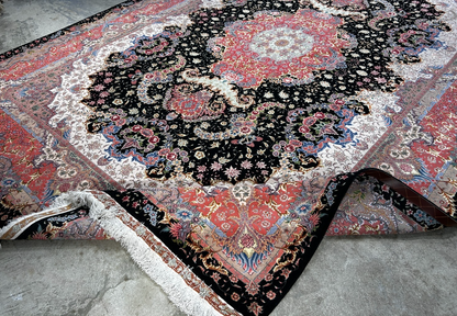 8'2"x11'7'' Hand-Knotted Very Fine Silk & Wool Pile Tabrize Benam Area Rug