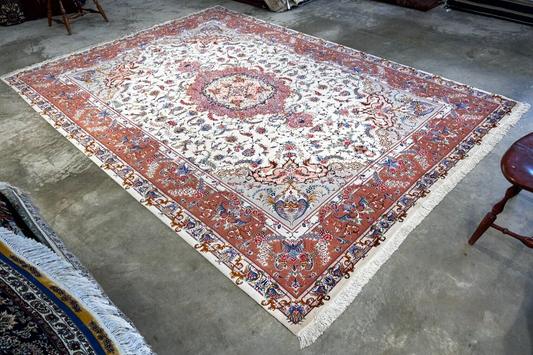 8'1"x11'7" Extra Fine Hand-Knotted Wool & Silk Oriental Rug - Area Carpet