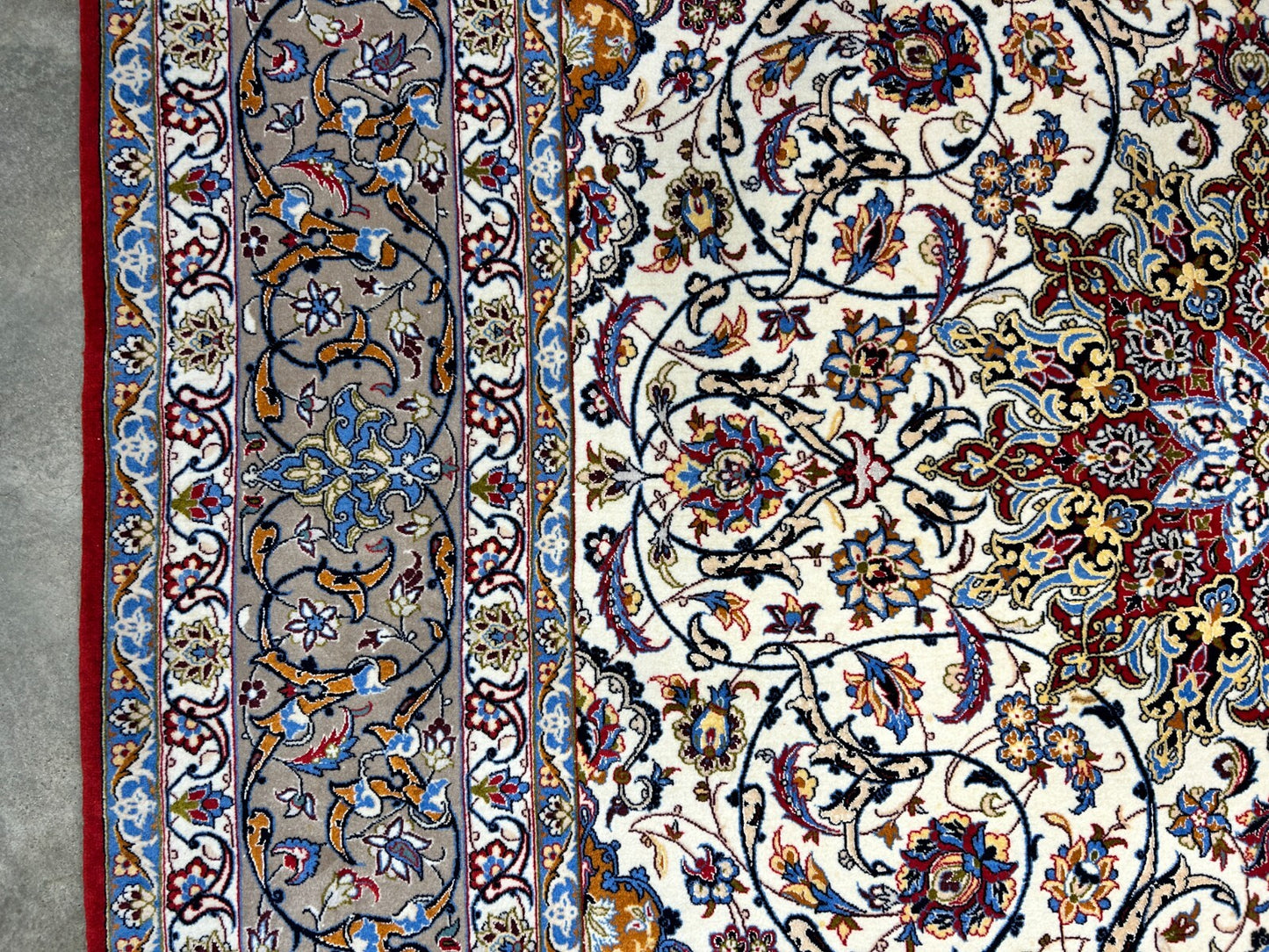 7'x10'8" Fine Hand-Knotted Wool & Silk Blend Isfahane Carpet - Area Rug