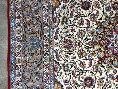 7'x10'8" Fine Hand-Knotted Wool & Silk Blend Isfahane Carpet - Area Rug