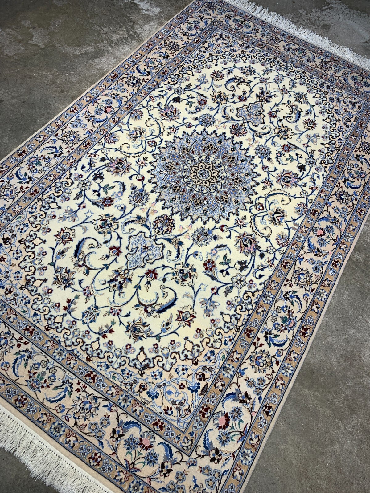 4'x6'6" Fine Hand-Knotted Wool & Silk Blend Naine Carpet - Area Rug