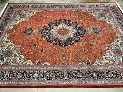 9'10"x13'11" Exquisite Signed Hand-Knotted 100% Silk Qume Rug