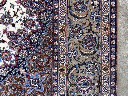  8'6"x12'1'' Very Fine Silk & Wool Isfahane Area Rug - Area Carpet
