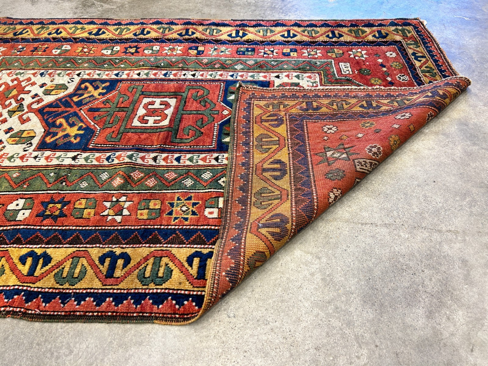 Collector Item -  3'4"x5'6" Antique Hand-Knotted 100% Wool Pile Kazak Rug