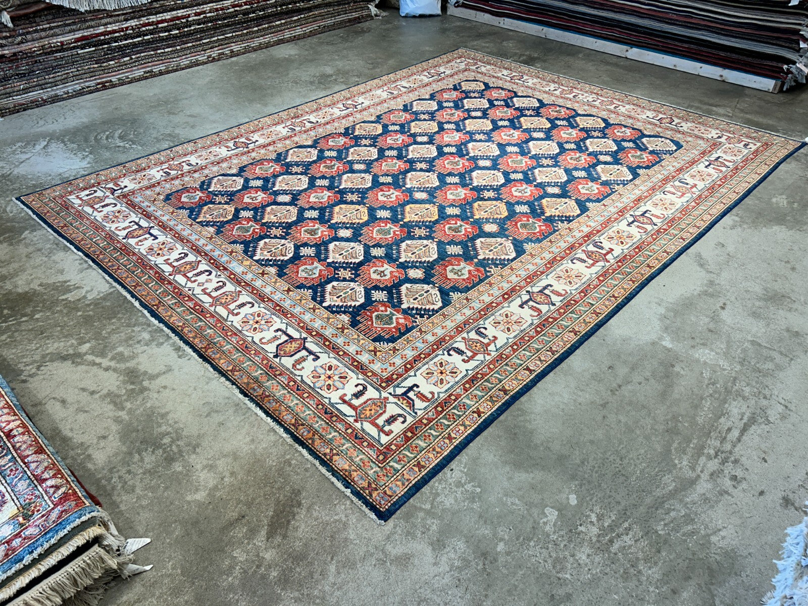 8'9"x11'11" Hand-Knotted 100% Wool Pile Kazak Design Carpet - Area Rug