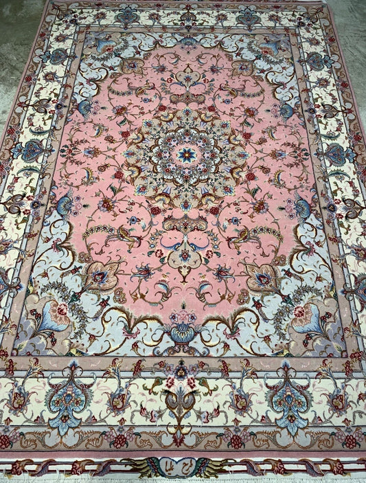 5'x7'2" Very Fine Hand-Knotted Wool & Silk Blend Tabrize Carpet - Area Rug