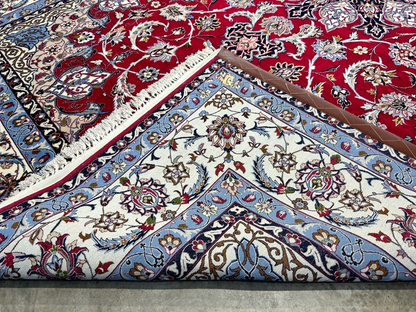 6'7"x9'10" Fine Hand-Knotted Wool & Silk Blend Isfahane Area Rug - Signed