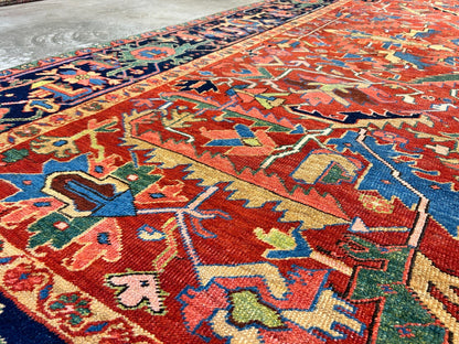 Collector Item - 9'x12'4" Antique Fine Wool Herize Serapy Hand-Knotted Rug