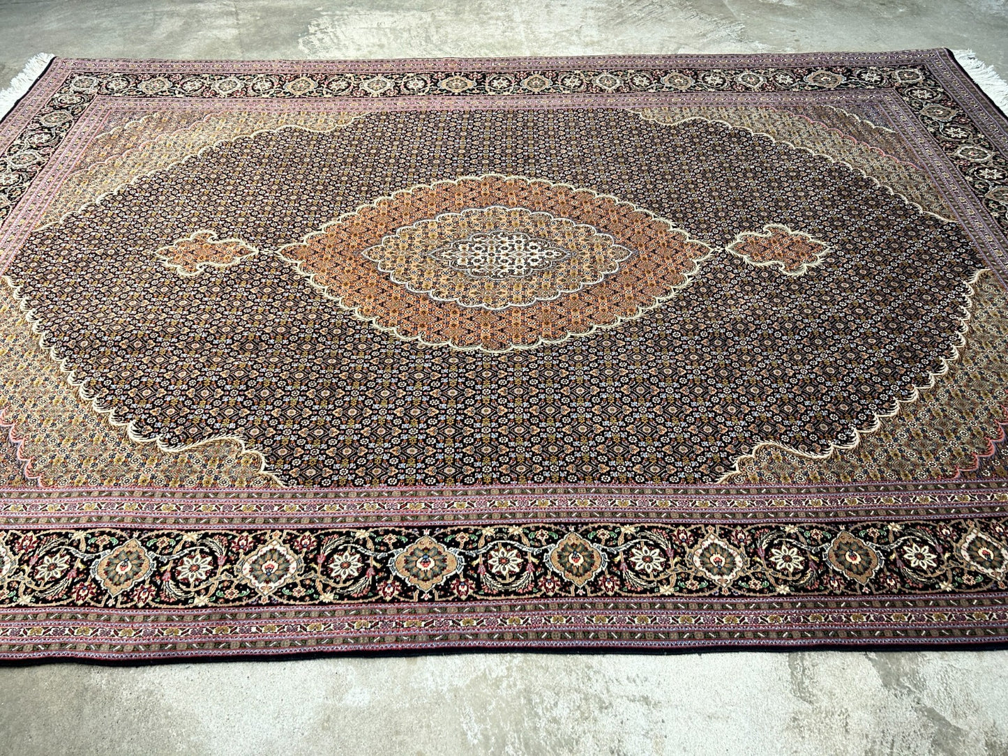 6'7"x9'9" Fine Hand-Knotted Wool & Silk Blend Tabrize Mahi Area Rug