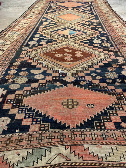 4'9"x10'2" Collector Antique Hand-Knotted 100% Wool Pile Caucasian Rug