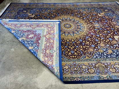 9'7"x12'10" Exquisite Signed Hand-Knotted 100% Silk Qume Rug