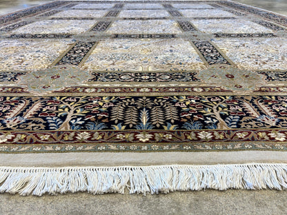 9'2"x12'4" Fine Hand-Knotted 100% Wool Pile Floral Carpet - Area Rug