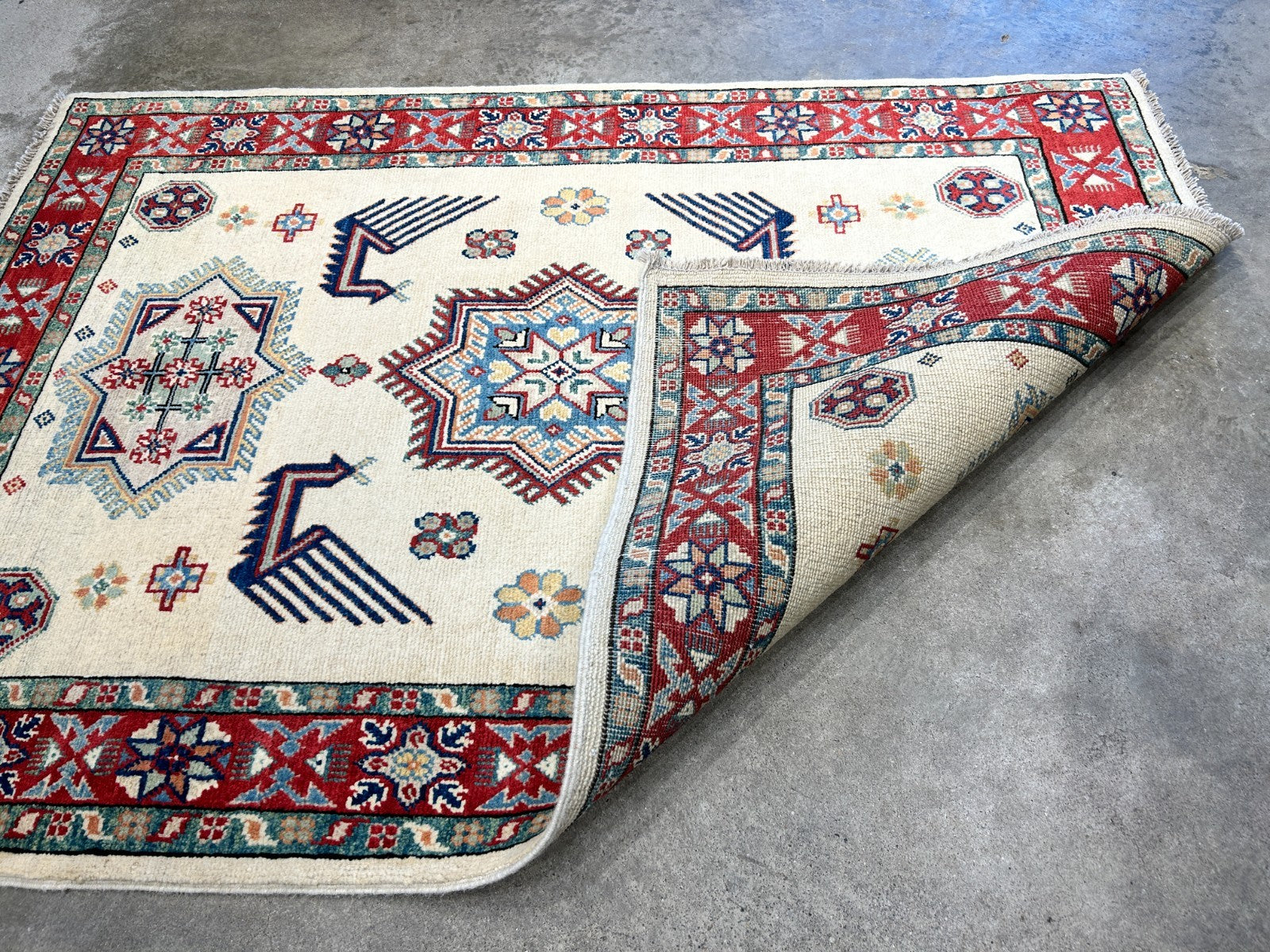 3'5"x4'9" Fine Hand-Knotted 100% Wool Pile Kazak Rug