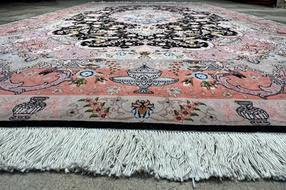 6'8"x10'3" Very-Fine Hand-Knotted Wool & Silk Blend Tabrize Carpet - Area Rug