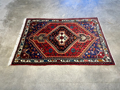 2'10"x4'2" Hand-Knotted 100% Wool Pile Hamadane Rug