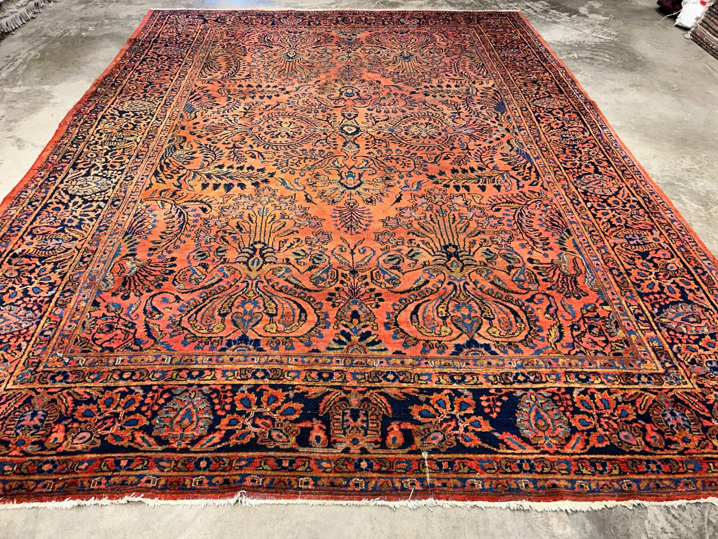 9'3"x12'7" Antique Fine Lamb Wool Sarouke Rug Hand-knotted Carpet